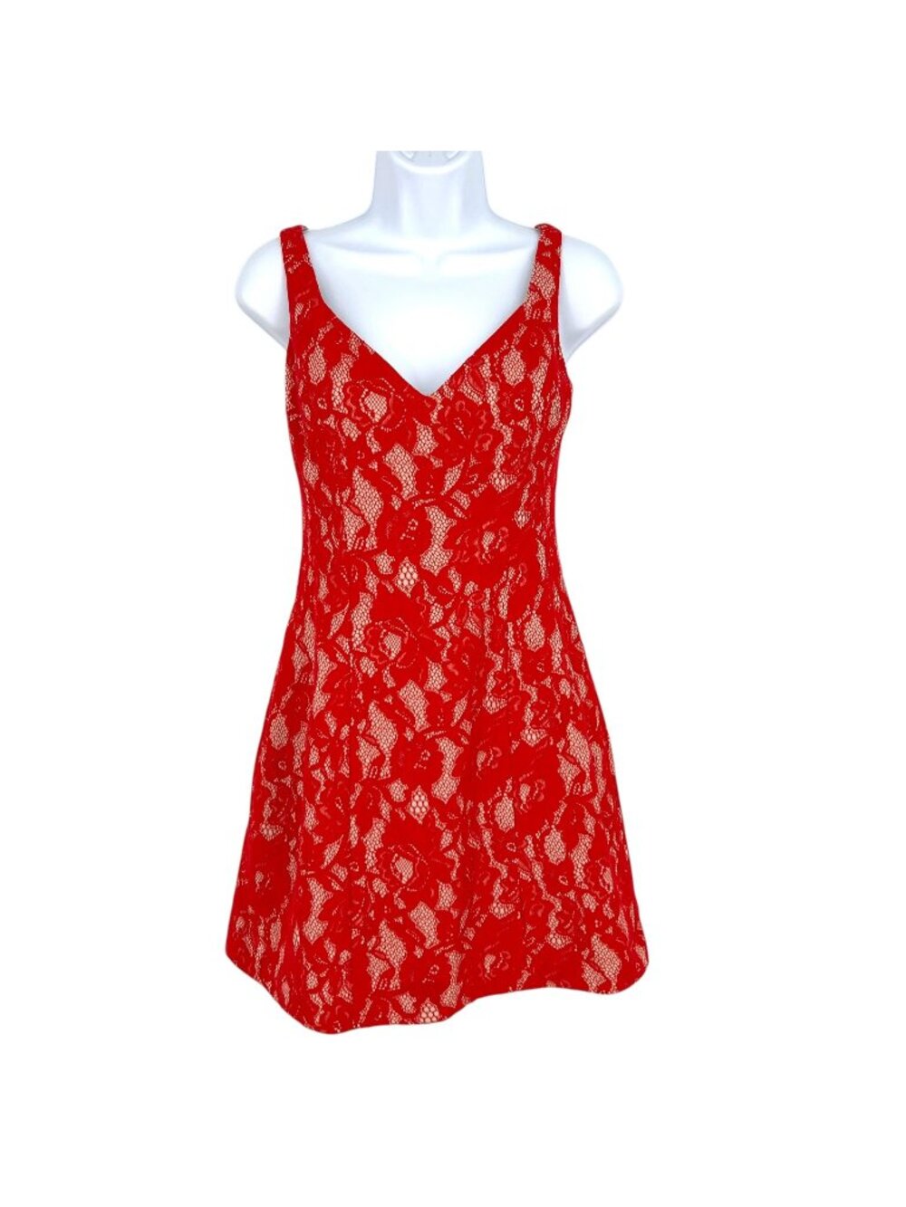 Aqua Red Lace Overlay Sleeveless Mini Party Special Occasion Dress Size 4